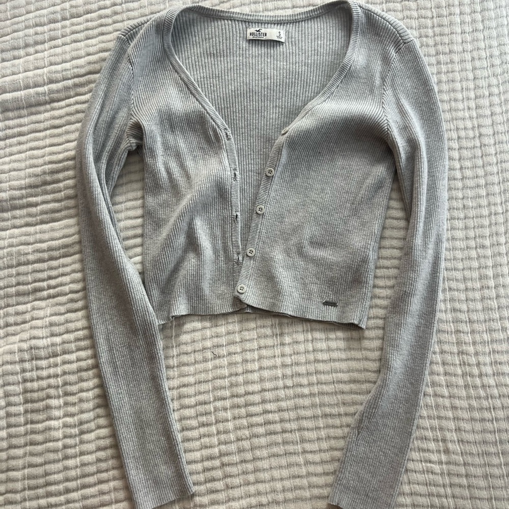 Hollister Gray Ribbed Cardigan Sweater